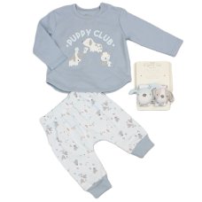 N14701: Baby Boys Puppy Top & Trouser Outfit With 2 Wrist Rattles (0-9 Months)